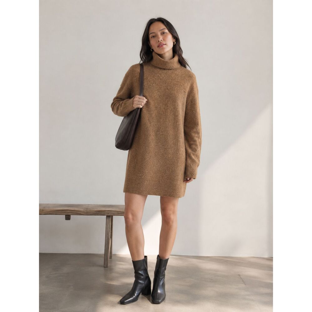 Everlane Tan Turtleneck Wool Long Sleeve Pullover Dress   Women's Size Medium